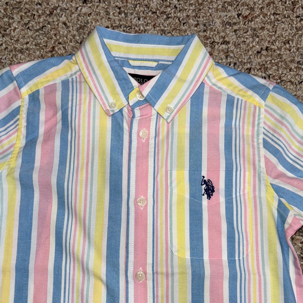U.S. Polo Assn. Kid’s Short-Sleeve Button-Down Shirt - Pastel Stripe - Picture 3 of 6